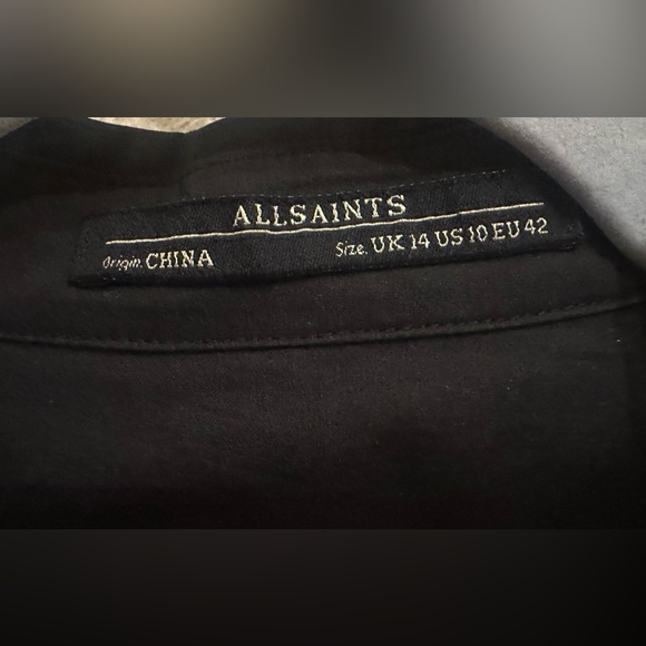 All Saints Black Cotton Shirt Dress with Pockets - size 10 - Picture 4 of 5